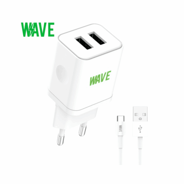 Wave 2 x USB-A Travel Charger Inclusief USB-C Oplaadkabel