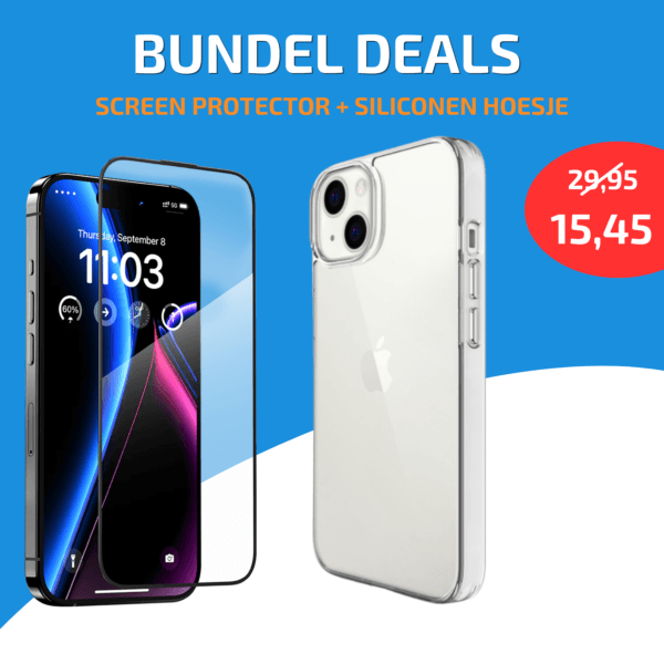 2-in-1 Apple Bundel: Magic Screenprotector Glas Full Screen + Siliconen Achterkant Hoesje