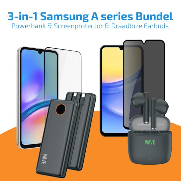 3-in-1 Samsung A series Bundel: Powerbank 10000 mAh & Screenprotector (Privacy/Normaal) & Draadloze Earbuds