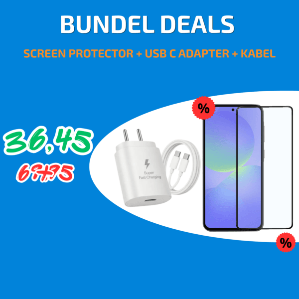 3-in-1 Samsung A Series Bundel: Screenprotector (Privacy/Normaal) & USB-C kabel & Adapter