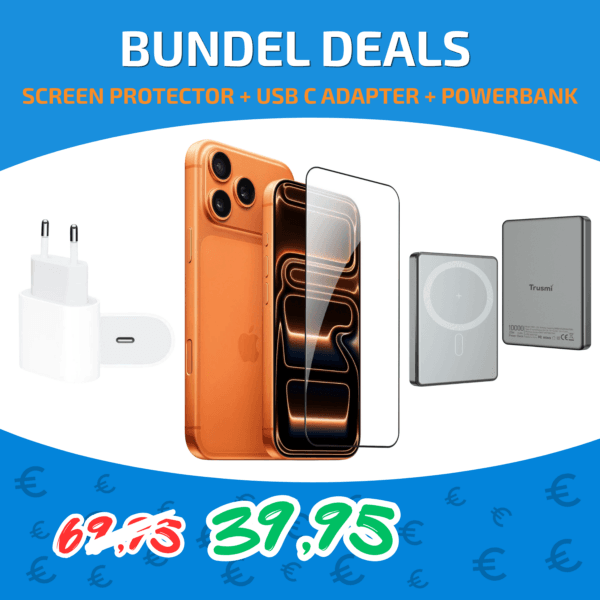 3-in-1 Apple Bundel: Magic Screenprotector (Privacy/Normaal) & 5000 mAh Magsafe Powerbank & Apple USB-C Adapter
